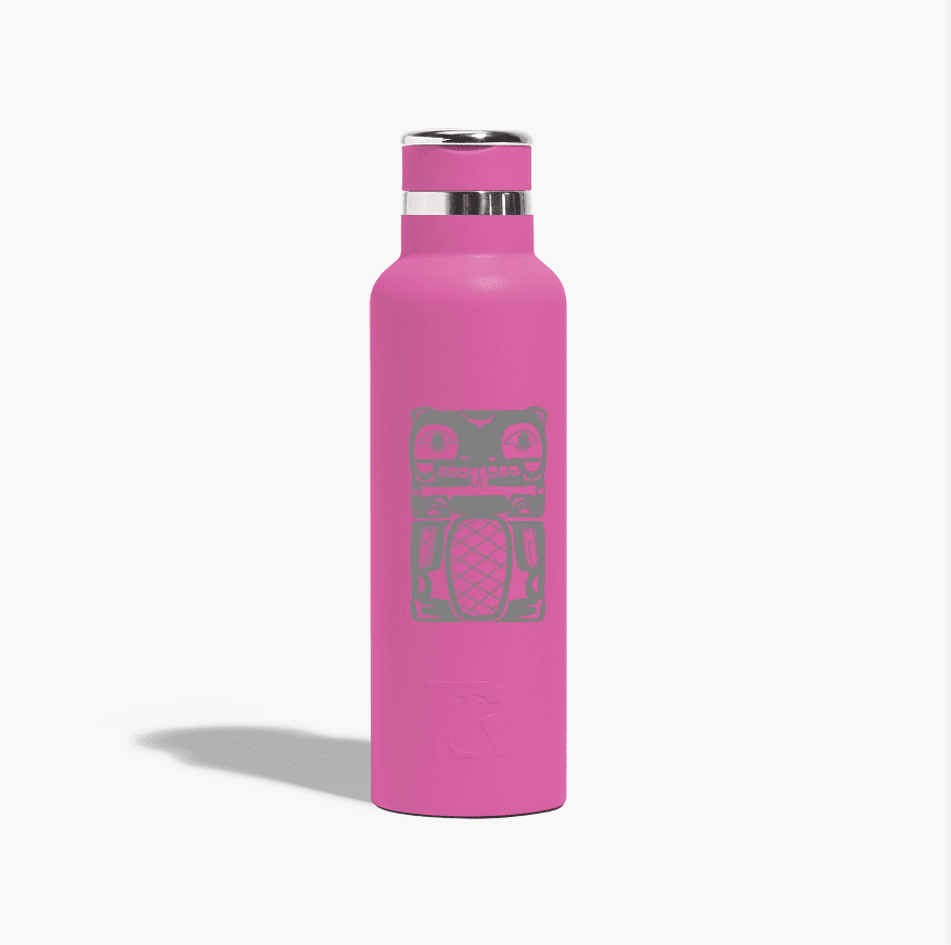 ceramic-waterbottle-beaver-orchid Orchid 25oz ceramic-lined water bottle featuring Wet'suwet'en beaver design by artist Charrine Lace, Xplore Smithers