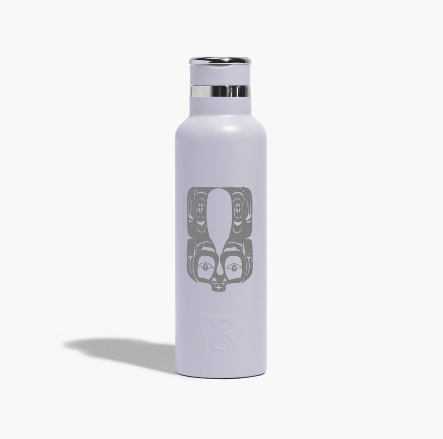 ceramic-waterbottle-frog2-lilac Lilac 25oz ceramic-lined water bottle featuring Wet'suwet'en frog 2 design by artist Charrine Lace, Xplore Smithers